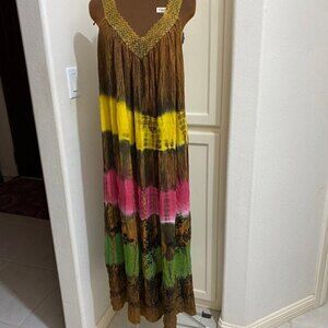 Fashion Force Tie Dye Embroidered Maxi Dress Plus Size EUC
